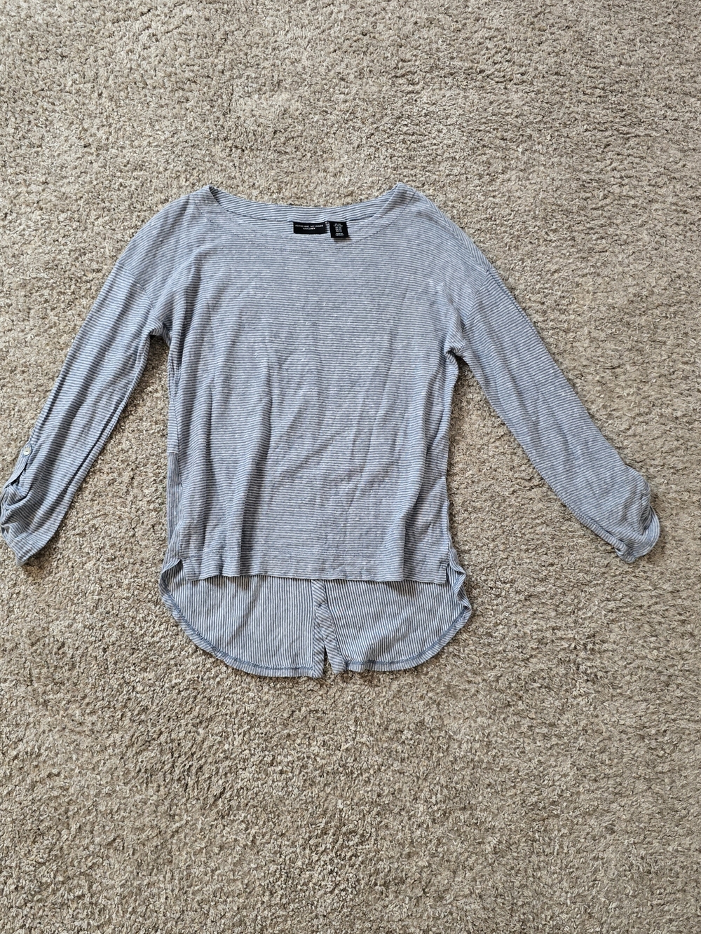 Adrienne Vittadini 100% Linen Blue/White Striped Knit Scoop Neck Tunic Top XS